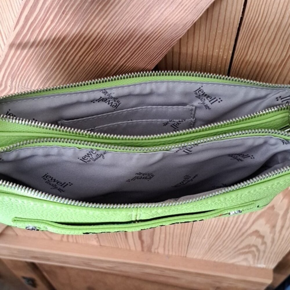 Hand Painted Faux Leather Lime Green Crossbody Dog Mom Bag Purse - Picture 10 of 13